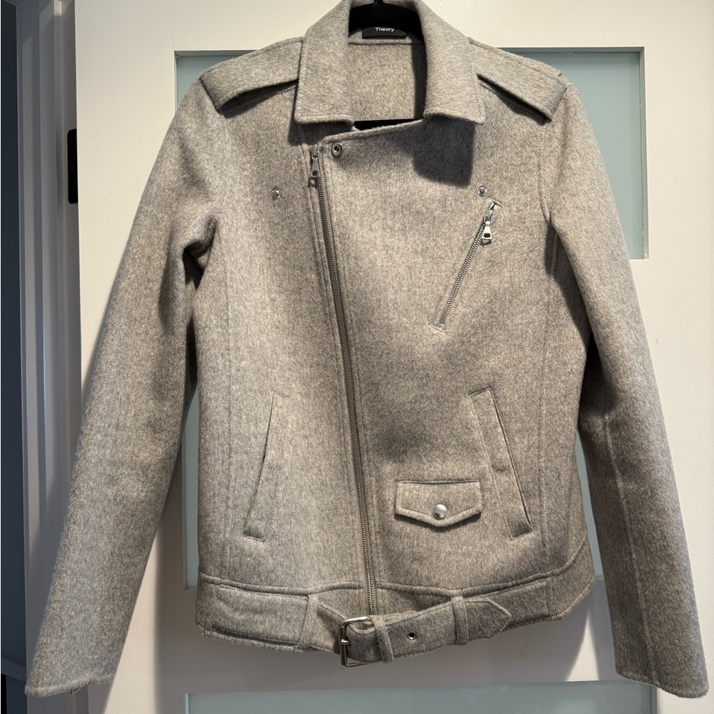 Theory Light Gray Cashmere Moto Jacket, Small